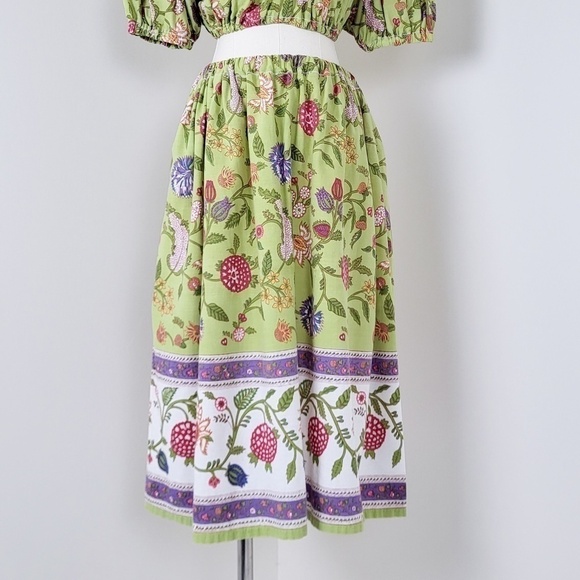 Floral skirt set peasant milk maid top knee length a-line full skirt blouse - Picture 13 of 16